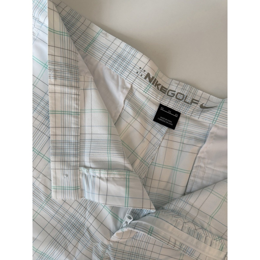 Nike Golf Shorts Mens 40 White Plaid Stretch Performance Bermuda Long 12" Inseam